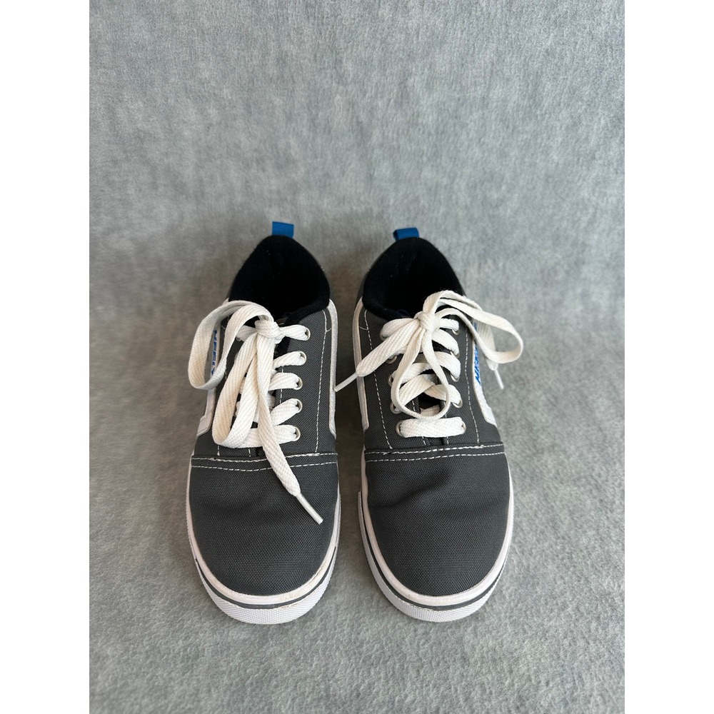 Heelys‎ Wheeled Youth Kids 3 Gray Canvas Skate Shoes Blue White Sneakers Low Top